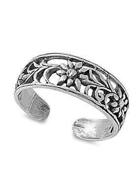 NWT- Sterling Silver (925) Adjustable Toe Ring, Openwork Flowers